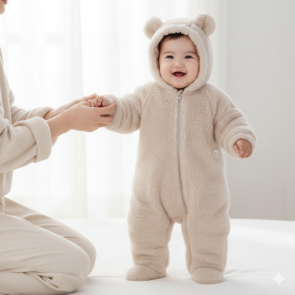 Lunoa™ - Baby Kapuzenstrampler mit Bärenohren, flauschig
