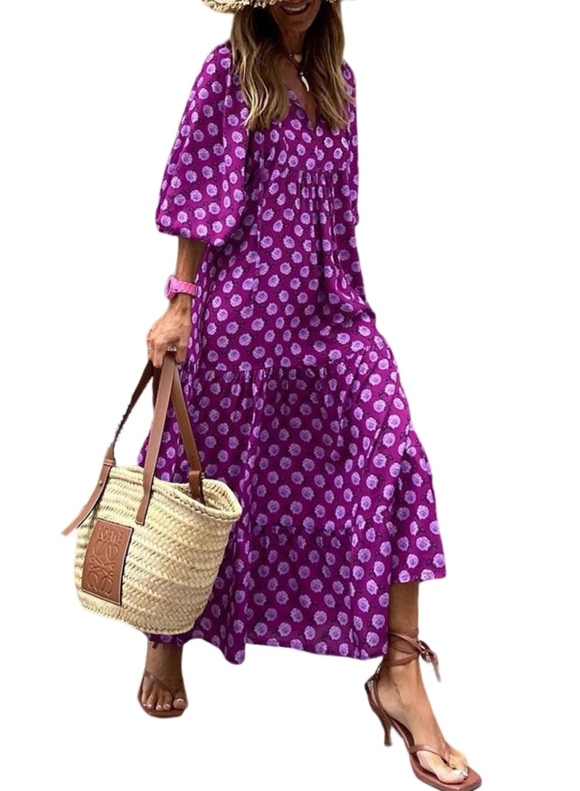 Bohevara™ | Women's Puff Sleeve Geometric Bohemian Maxi Dresses