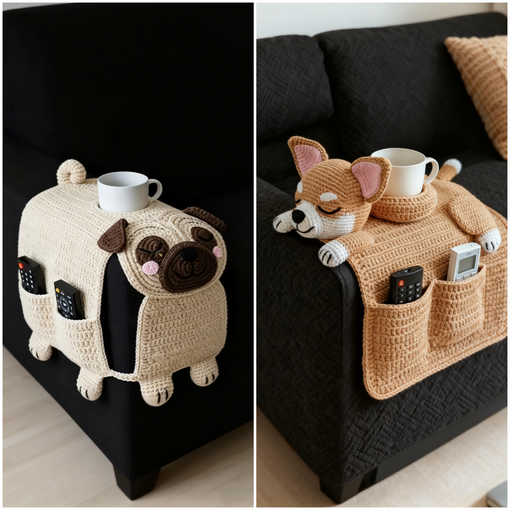 Gemütlicher Häkel-Sofa-Organizer für Haustiere und Wohnzimmeraufbewahrung