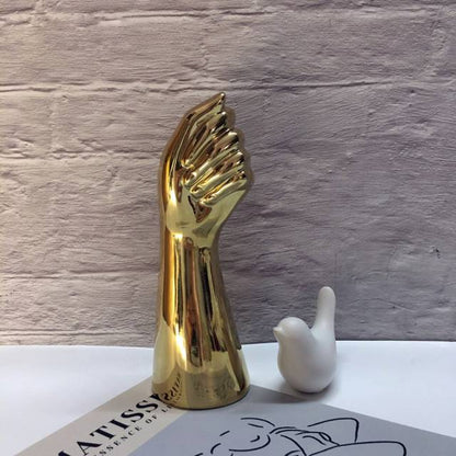 Glänzende Keramik-Vase in Handform Künstlerischer Wohnaccessoire-Akzent