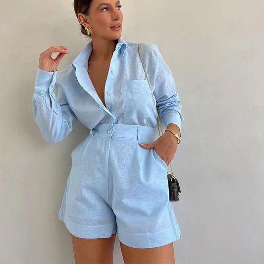 50% off | Linen Luxe™ - Women's Casual Linen Blouse and Shorts Set [Last Day Discount] 