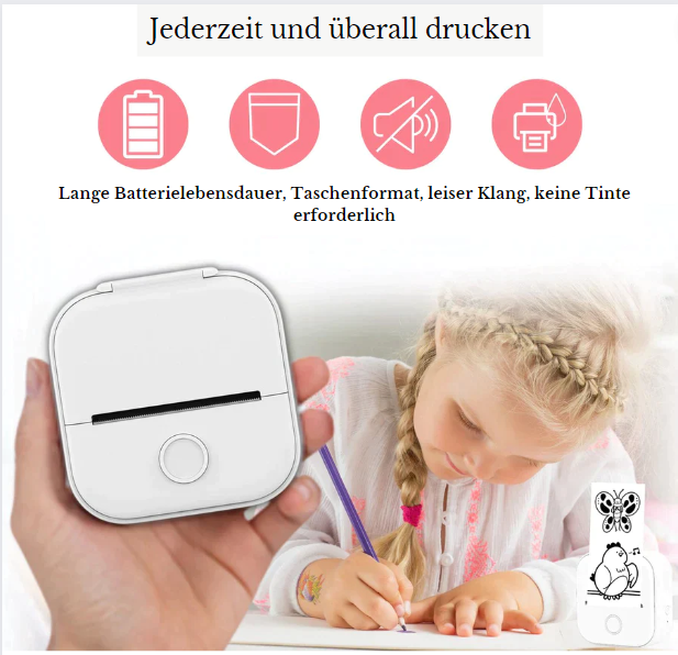 Tragbarer kabelloser Mini-Fotodrucker mit kostenlosem Papier