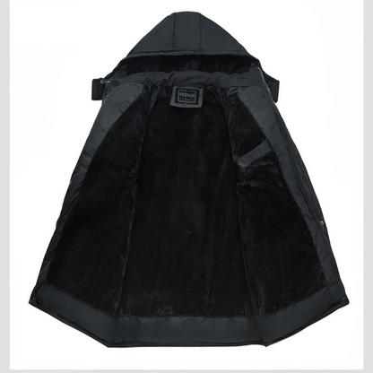 Cazora™ | Men's Hooded Padded and Fleece-Lined Winter Jacket – Black Winter Jacket for Cold Days