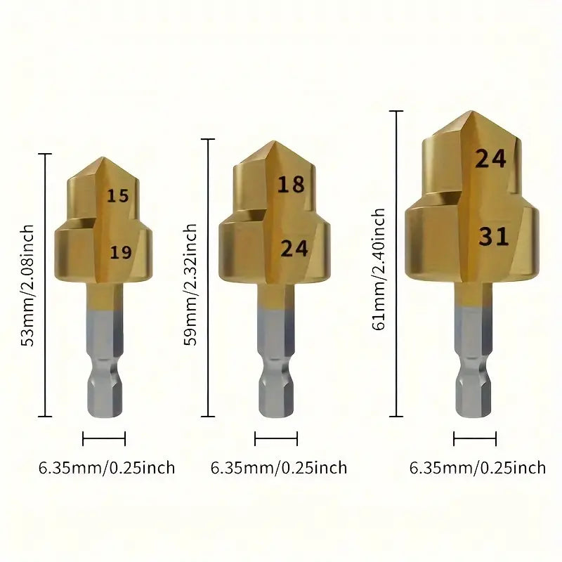 50% Korting | MaxHole™ - Rohranschluss-Entgrater Bohrer Set [3 Stahlstücke]