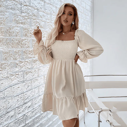 Emmeline™ | Summer mini dress with ruffles – puff sleeves, square neckline &amp; elastic waist 