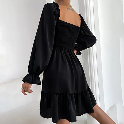 Emmeline™ | Summer mini dress with ruffles – puff sleeves, square neckline &amp; elastic waist 