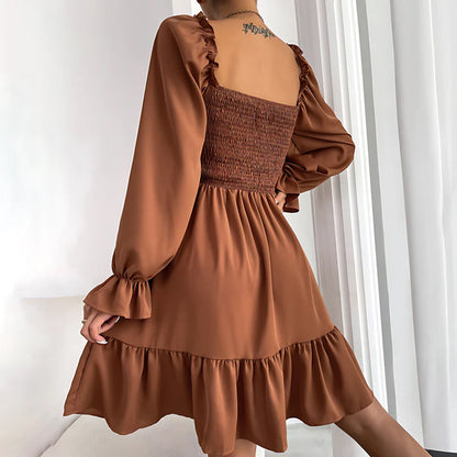 Emmeline™ | Summer mini dress with ruffles – puff sleeves, square neckline &amp; elastic waist 