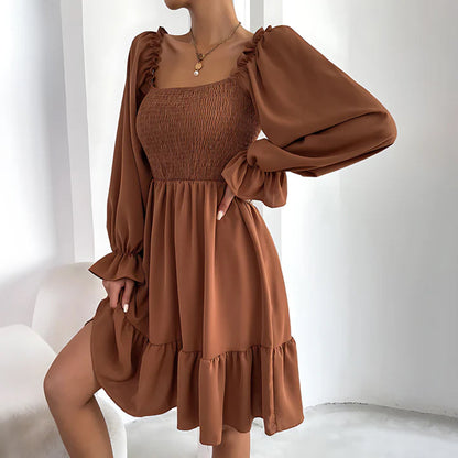 Emmeline™ | Summer mini dress with ruffles – puff sleeves, square neckline &amp; elastic waist 