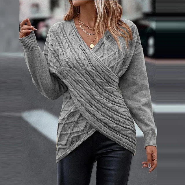 50% off | Olivia™ | Women's asymmetric V-neck wrap knit sweater