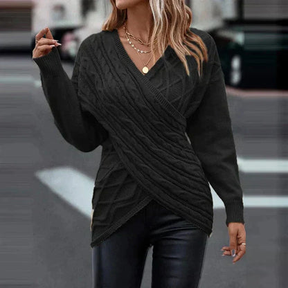 50% off | Olivia™ | Women's asymmetric V-neck wrap knit sweater