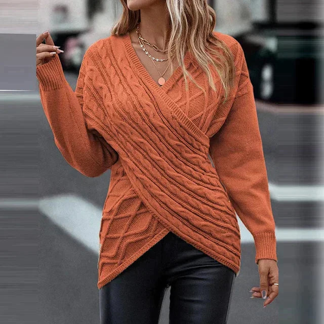 50% off | Olivia™ | Women's asymmetric V-neck wrap knit sweater