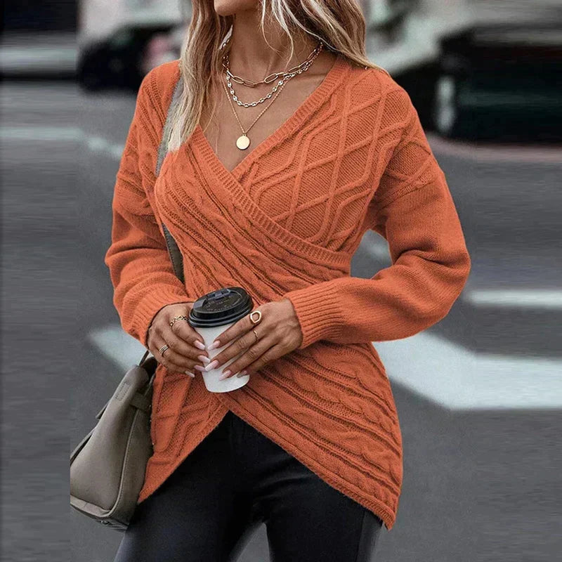 50% off | Olivia™ | Women's asymmetric V-neck wrap knit sweater