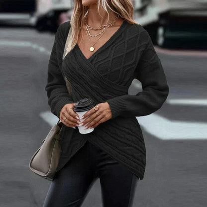 50% off | Olivia™ | Women's asymmetric V-neck wrap knit sweater
