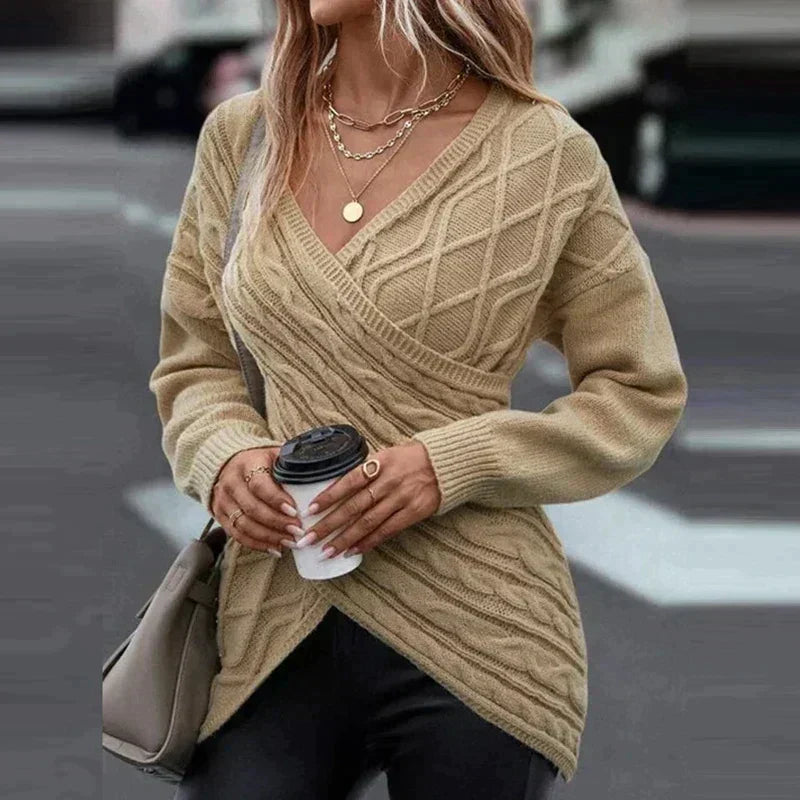 50% off | Olivia™ | Women's asymmetric V-neck wrap knit sweater