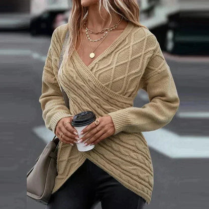 50% off | Olivia™ | Women's asymmetric V-neck wrap knit sweater