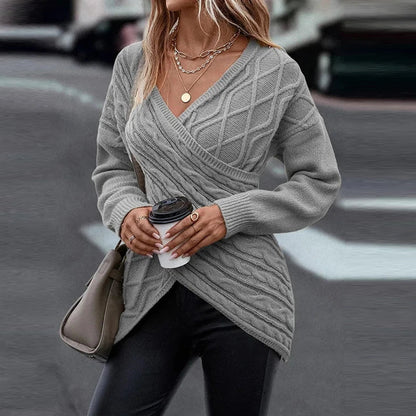 50% off | Olivia™ | Women's asymmetric V-neck wrap knit sweater
