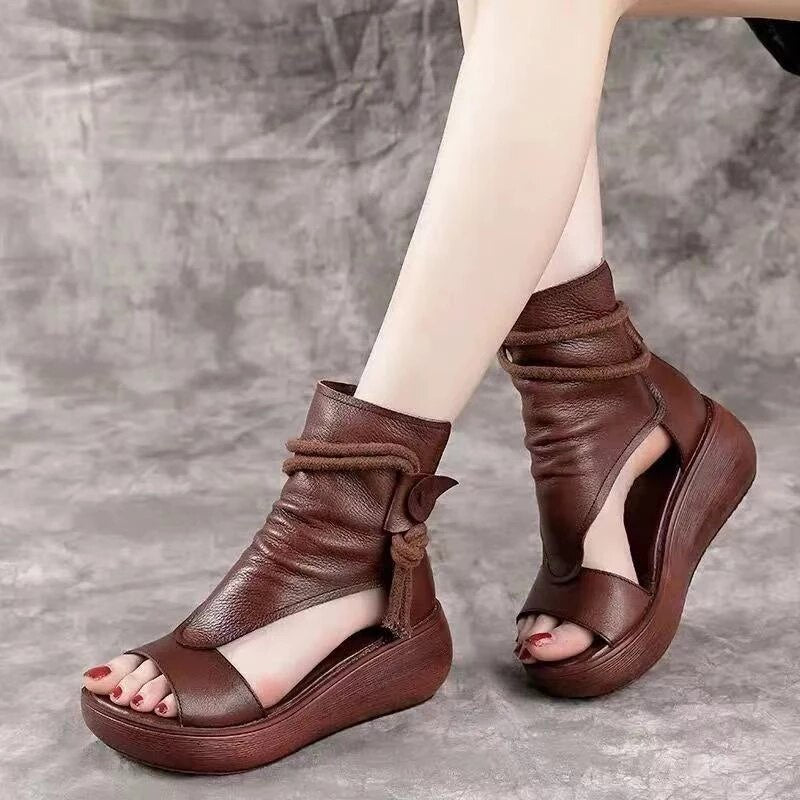Trista™ | PU leather open toe wedge sandals