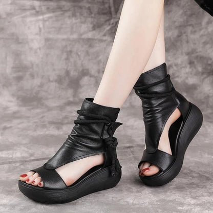 Trista™ | PU leather open toe wedge sandals