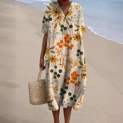 Julia™ | Colorful spring dress with draped pleats