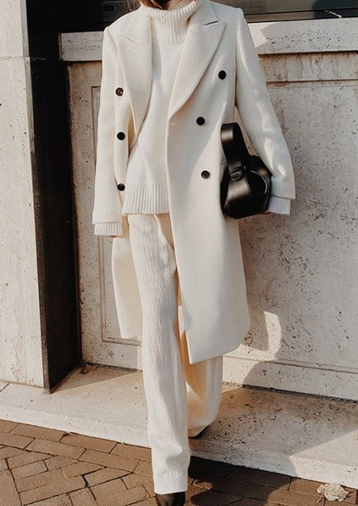 Mirthe™ | Lapel button long sleeve wool coat