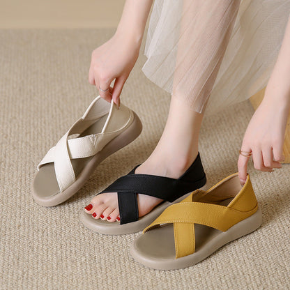 Comfortpro™ | Women's soft leather sandals with crossed edges 