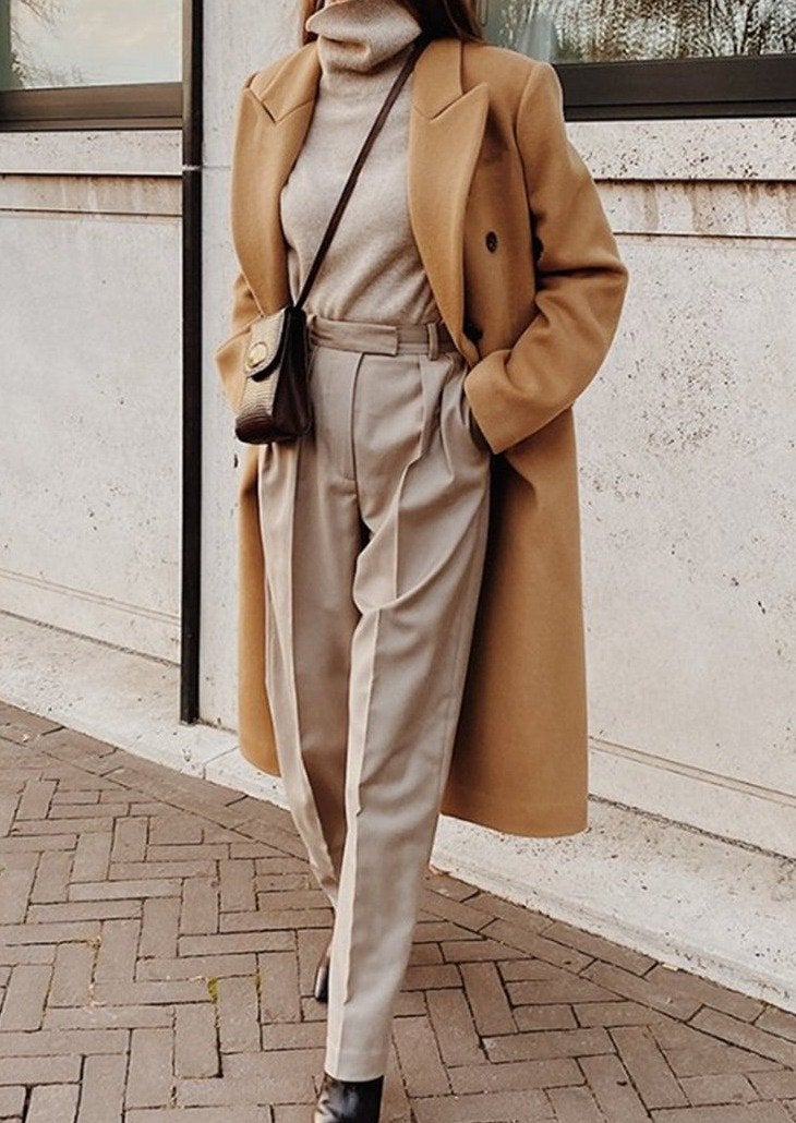 Mirthe™ | Lapel button long sleeve wool coat