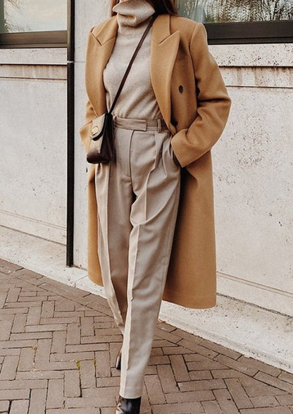 Mirthe™ | Lapel button long sleeve wool coat
