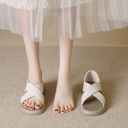 Comfortpro™ | Women's soft leather sandals with crossed edges 