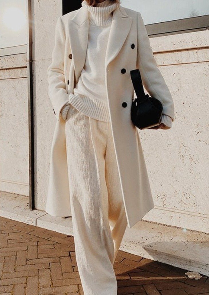 Mirthe™ | Lapel button long sleeve wool coat