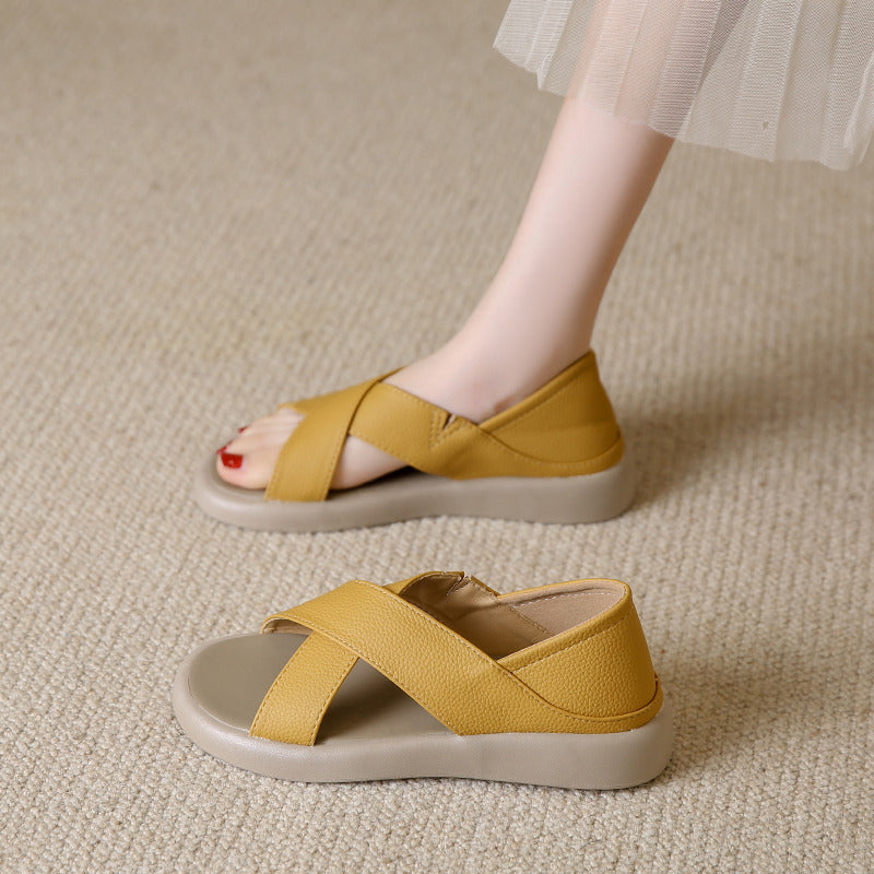 Comfortpro™ | Women's soft leather sandals with crossed edges 