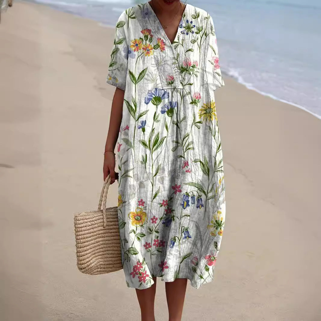 Julia™ | Colorful spring dress with draped pleats