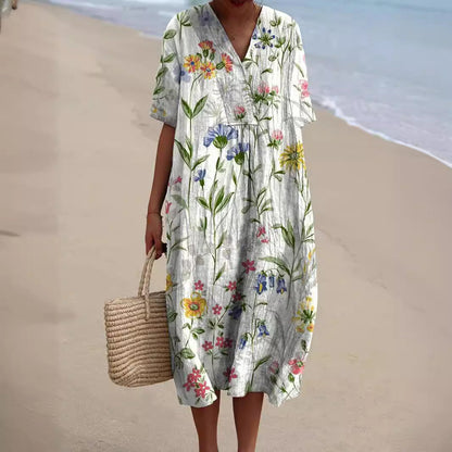 Julia™ | Colorful spring dress with draped pleats