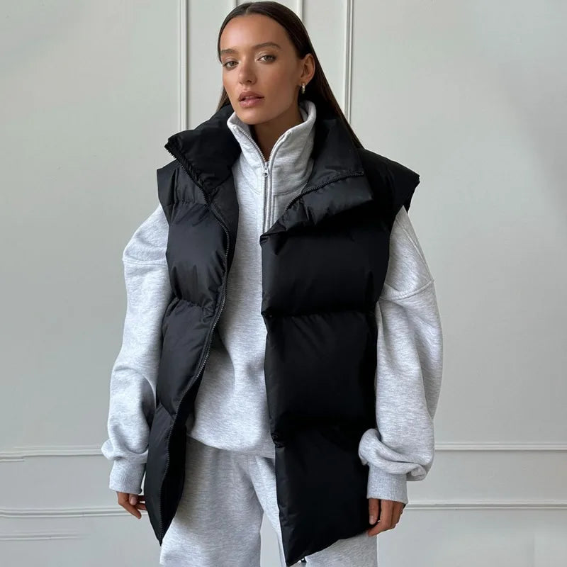 Yvette™ | Women's long winter gilet with zip and padding in solid color