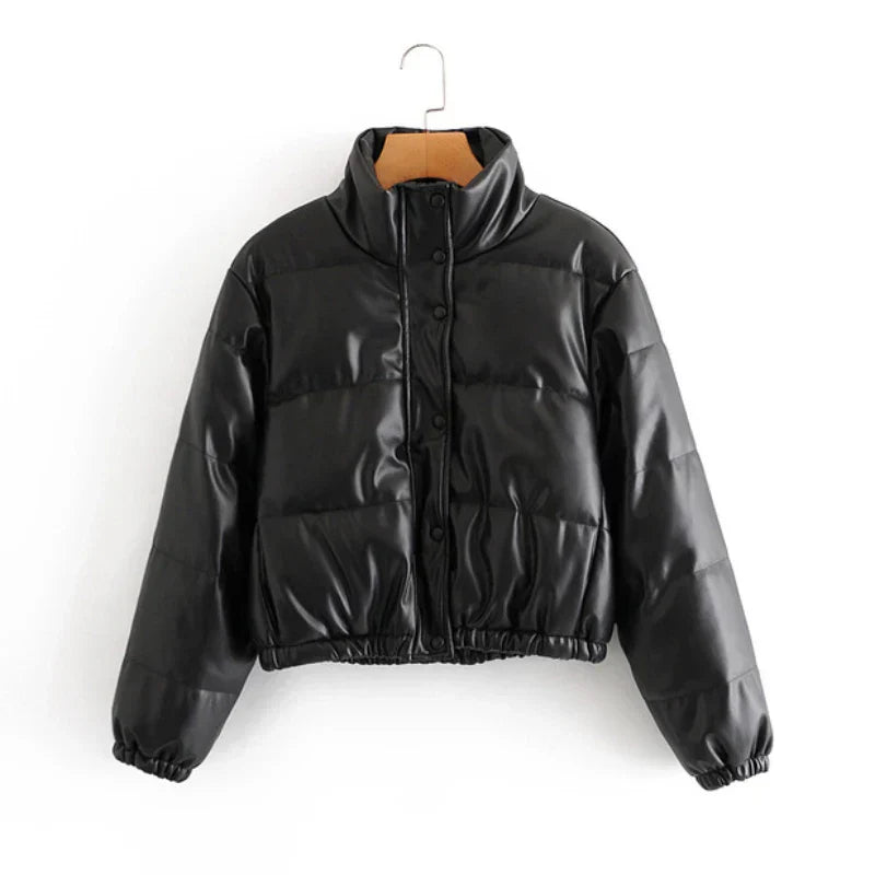 50% off | Strideon™ | Women's Faux Leather Parka Jacket with Stand-Up Collar [ Last Day Discount ] 