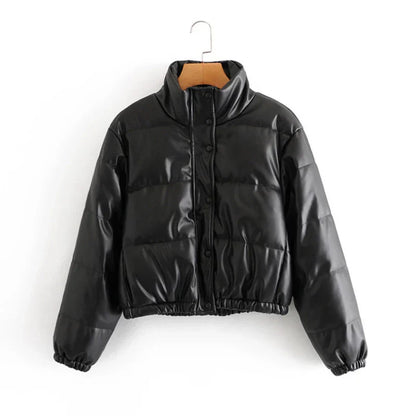 50% off | Strideon™ | Women's Faux Leather Parka Jacket with Stand-Up Collar [ Last Day Discount ] 