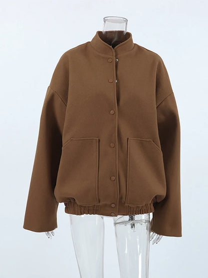 50% off | Hilda™ | Oversized brown wool coat with stand-up collar and pockets 
