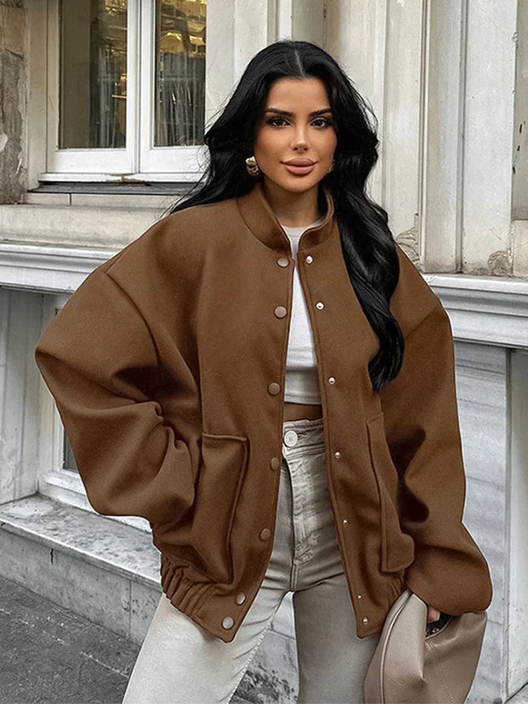 50% off | Hilda™ | Oversized brown wool coat with stand-up collar and pockets 