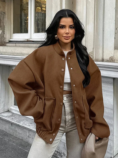 50% off | Hilda™ | Oversized brown wool coat with stand-up collar and pockets 