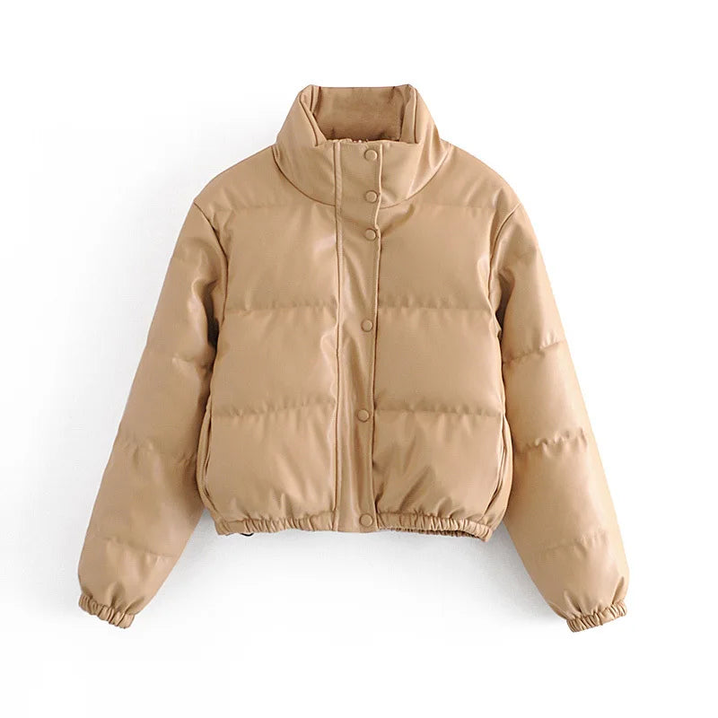 50% off | Strideon™ | Women's Faux Leather Parka Jacket with Stand-Up Collar [ Last Day Discount ] 