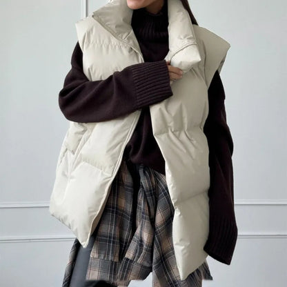 Yvette™ | Women's long winter gilet with zip and padding in solid color