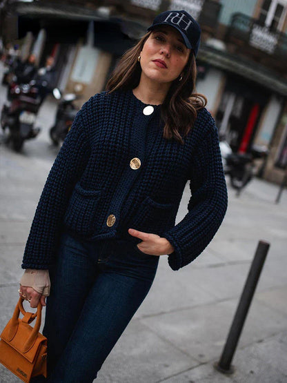 50% off | Solace™ | Women's Navy V-Neck Button-Down Cardigan with Pockets [ Last Day Discount ]