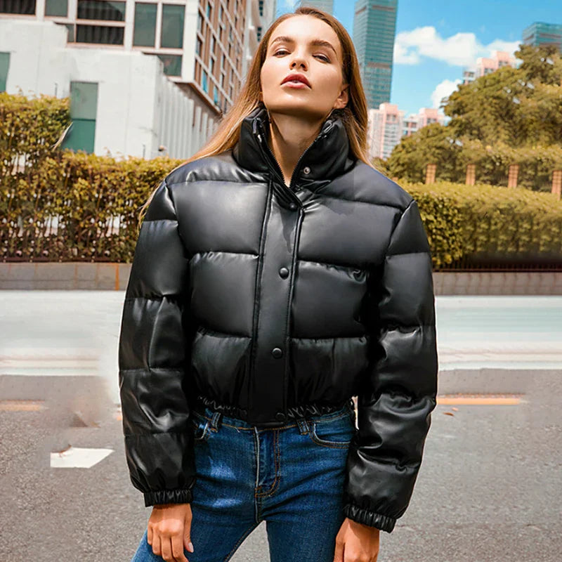 50% off | Strideon™ | Women's Faux Leather Parka Jacket with Stand-Up Collar [ Last Day Discount ] 