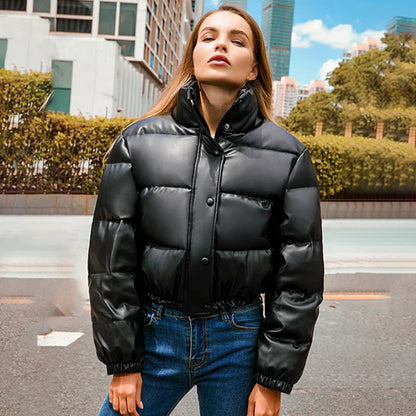50% off | Strideon™ | Women's Faux Leather Parka Jacket with Stand-Up Collar [ Last Day Discount ] 