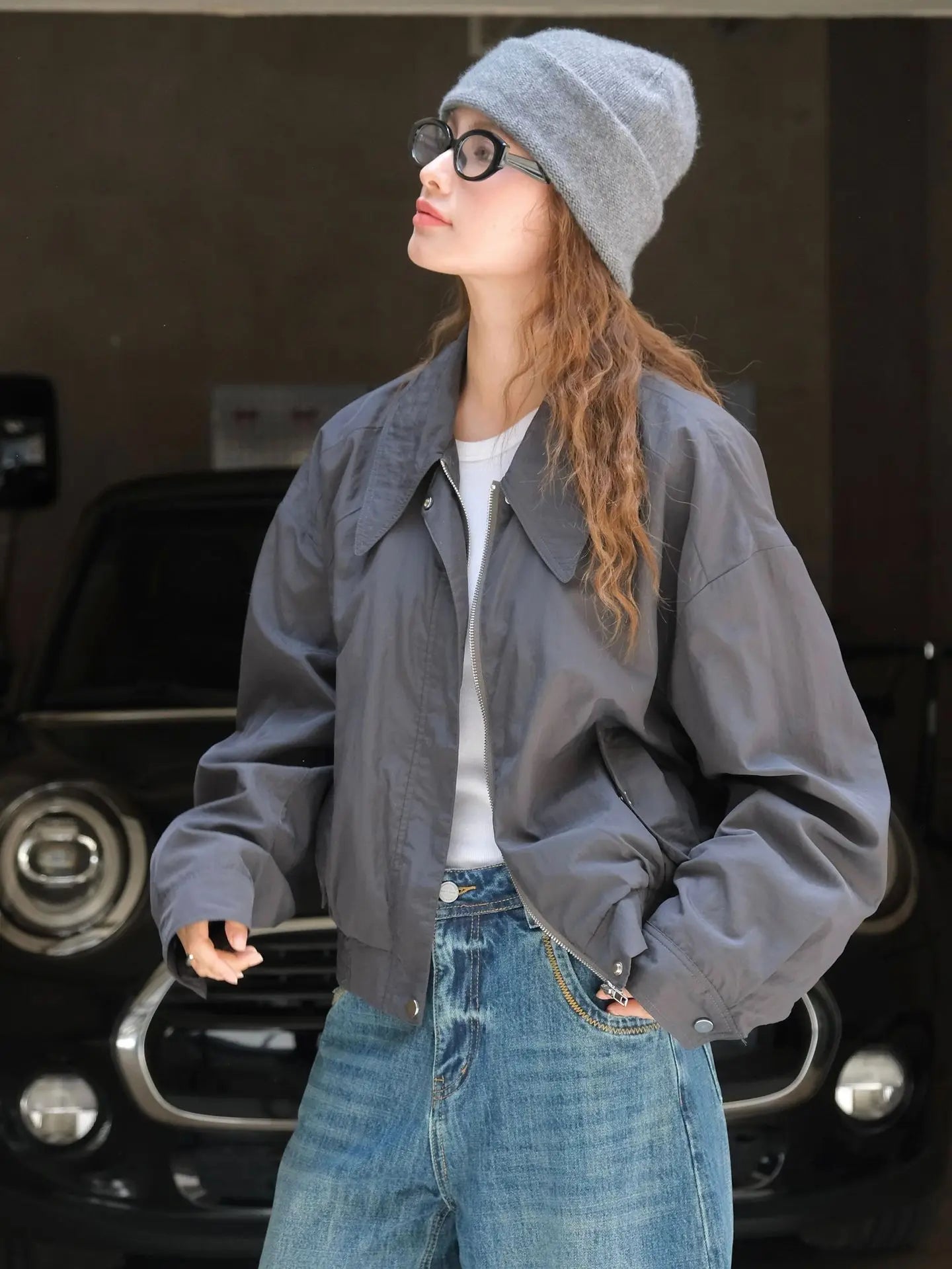 Kennia™ | Women's turn-down collar, loose fit, button-front bomber jacket 