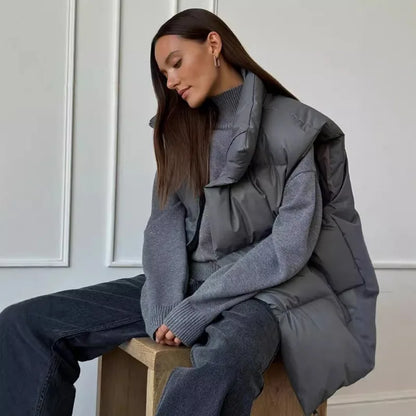 Yvette™ | Women's long winter gilet with zip and padding in solid color