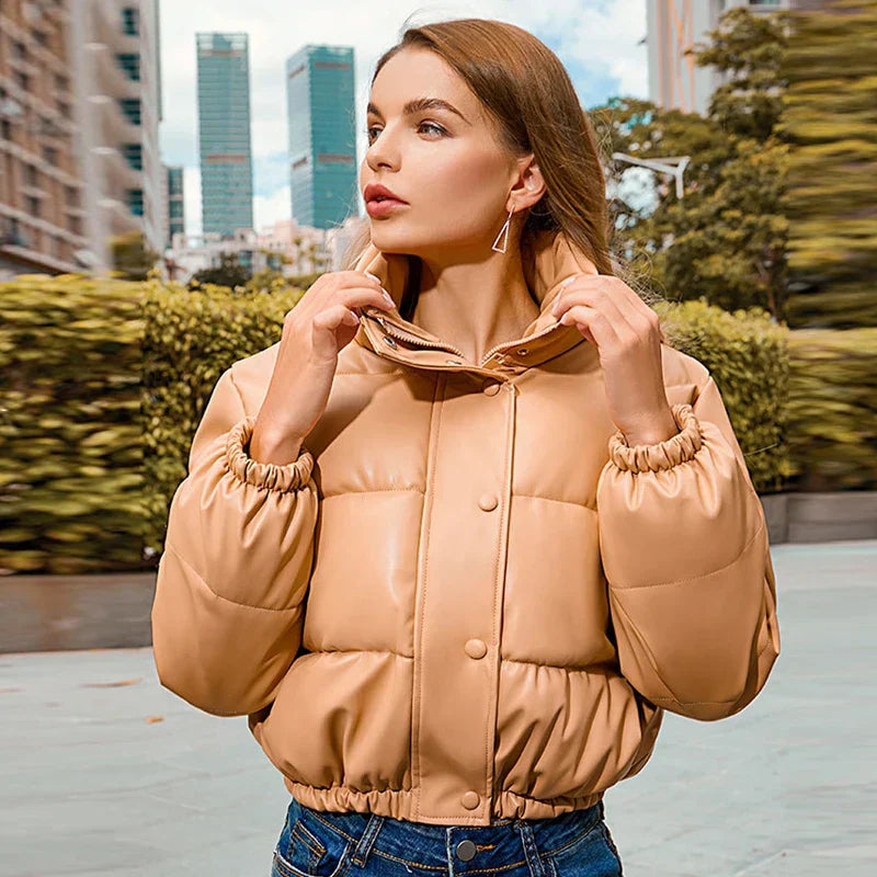 50% off | Strideon™ | Women's Faux Leather Parka Jacket with Stand-Up Collar [ Last Day Discount ] 