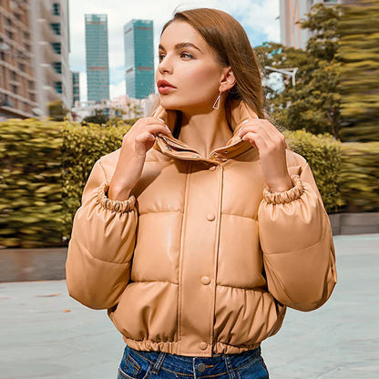 50% off | Strideon™ | Women's Faux Leather Parka Jacket with Stand-Up Collar [ Last Day Discount ] 