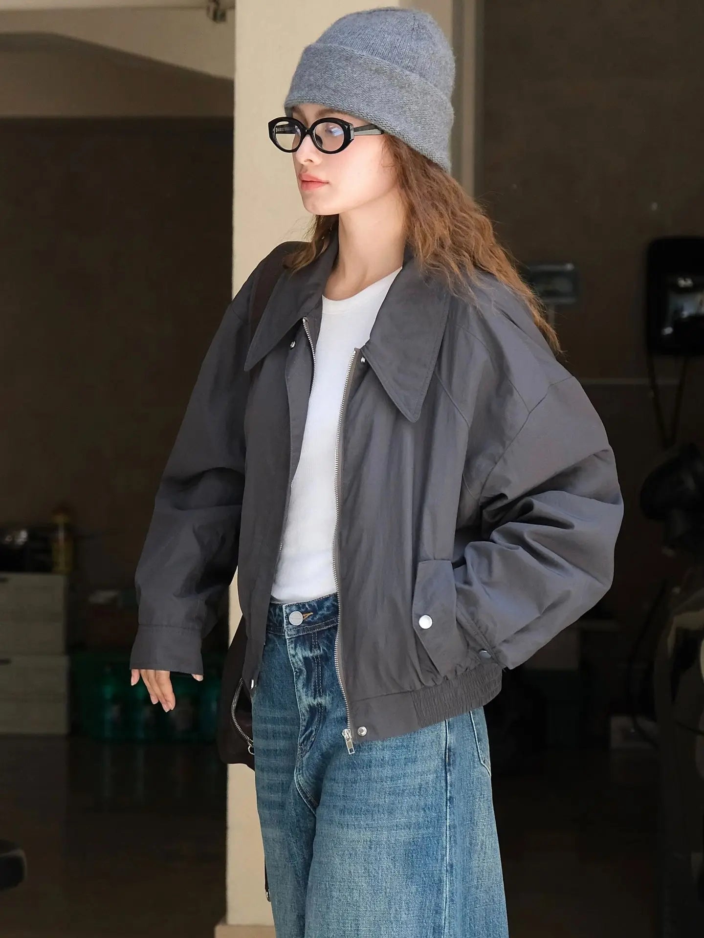 Kennia™ | Women's turn-down collar, loose fit, button-front bomber jacket 