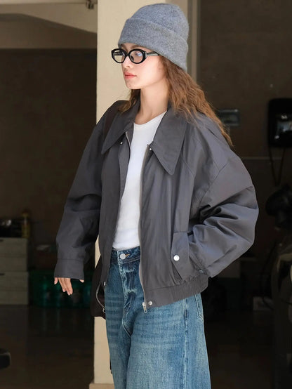 Kennia™ | Women's turn-down collar, loose fit, button-front bomber jacket 