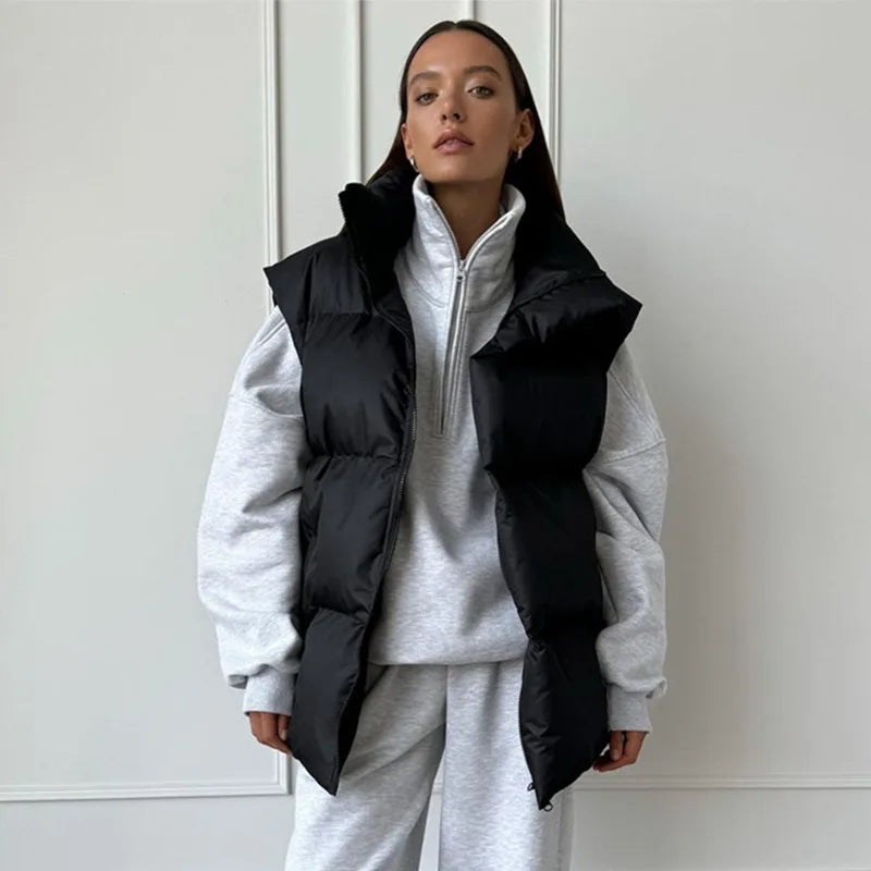 Yvette™ | Women's long winter gilet with zip and padding in solid color